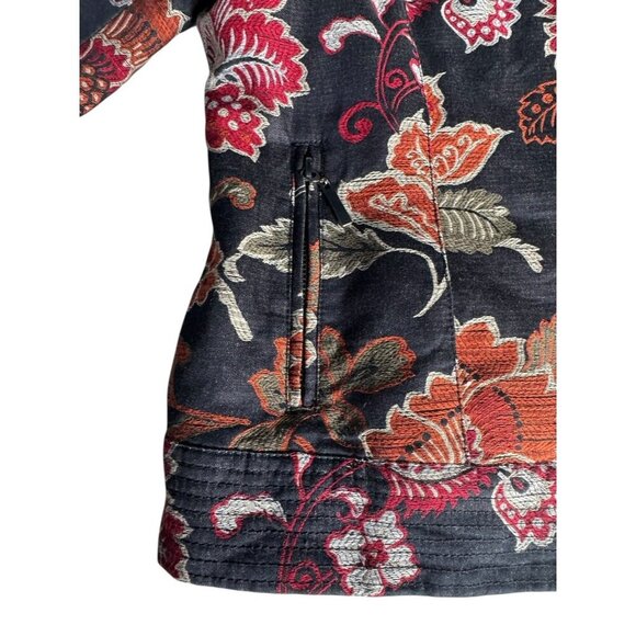 Chico's Women's Size 1 (Small) Black Full Zip Red Orange Floral Print Jacket - Picture 6 of 9